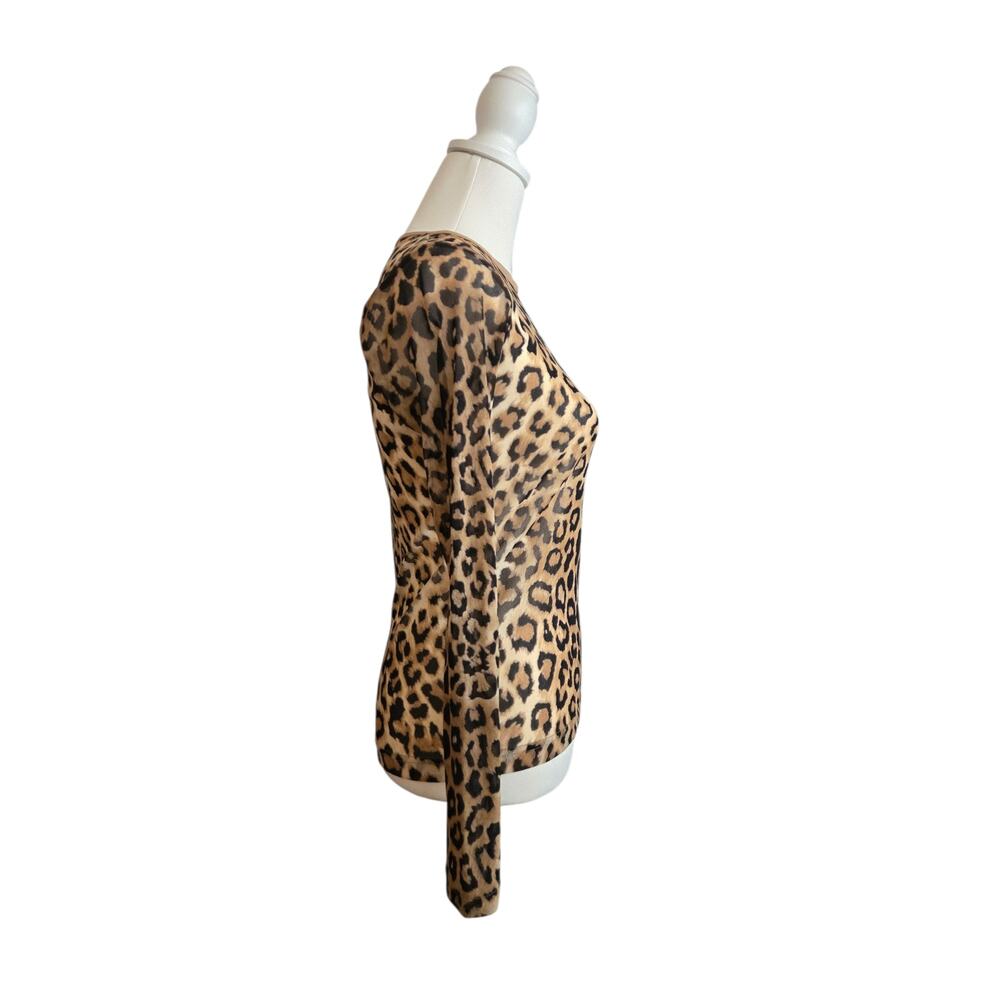 Y2K Edgy Sheer Leopard Print Long Sleeve Fitted Top M Petite Alternative Punk - Picture 3 of 7